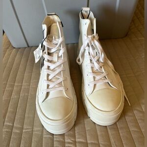 NWT Zara Leather Platform High-Top White Sneakers